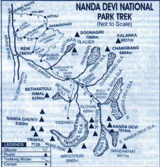 route map of nandadevi national park,trek route map NDBR,nandadevi biosphere reserve trekking maps
